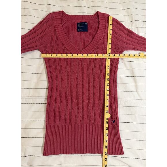 American Eagle | Y2K Womens Long Sleeve Cable Knit V-Neck Sweater- Medium - Picture 6 of 6